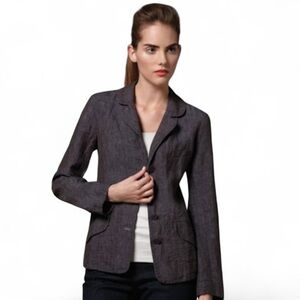 Eileen Fisher‎ Dapple Rumpled Linen Delave Notch Collar Shaped Jacket Blazer 14